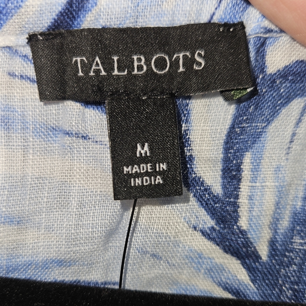 NWT! Talbots Linen Blouse Tropical Print Blue Womens Size Medium NEW - Picture 4 of 14